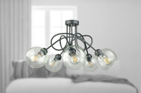 Lustră aplicată EVIE 5xE27/60W/230V antracit/transparent