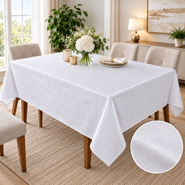 Fata de masa satinata jacquard alba 150x150 cm, damasc floral