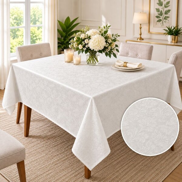 Fata de masa satinata jacquard crem 150x180 cm, elegant floral