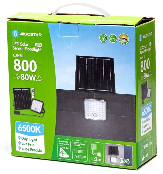 Aigostar - Proiector solar LED dimerizabil cu senzor LED/80W/3,4V IP66 + telecomandă