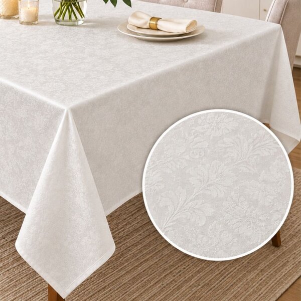 Fata de masa satinata jacquard crem 150x150 cm, elegant floral
