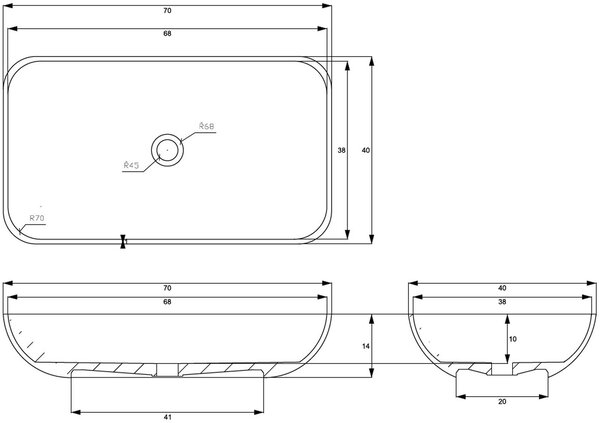 Elita Fresi lavoar 70x40 cm dreptunghiular de blat alb luciu RE040700168060