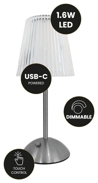 Lampă de birou LED ELBA, touch, încărcabilă, 1,6W, 800 mAh, crom mat, clară