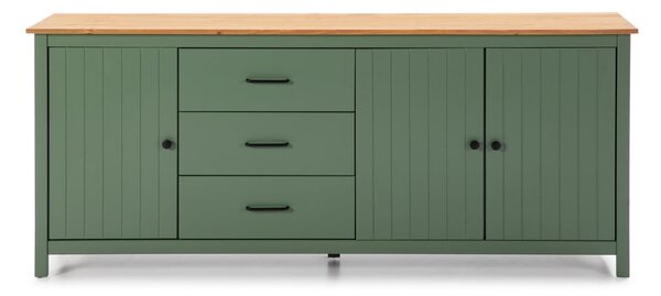Comodă verde/în culoare naturală joasă din lemn masiv de pin 190x80 cm Miranda – Marckeric