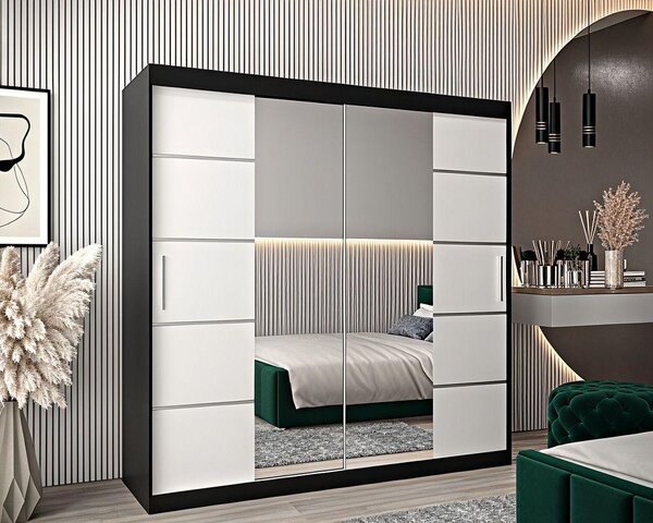 Dressing Marissa, 160x60x200cm, cu oglinda, Wenge Alb, Pal 18 mm
