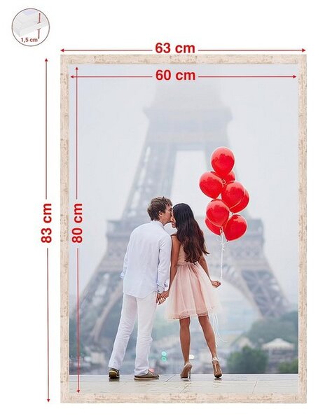 Rama foto, set 2 bucati, 60x80 cm, din lemn MDF, sticla acrilica, mesteacan