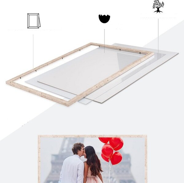 Rama foto, set 2 bucati, 60x80 cm, din lemn MDF, sticla acrilica, mesteacan