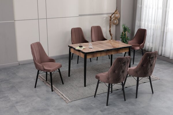 Set Masă (Mdf extensibila 80 x 130 (170)) + 6 Scaune Catifea Maro – Verona Modern Living