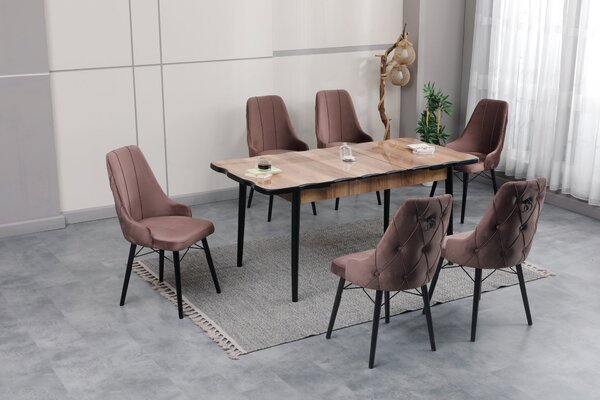 Set Masă (Mdf extensibila 80 x 130 (170)) + 6 Scaune Catifea Maro – Verona Modern Living