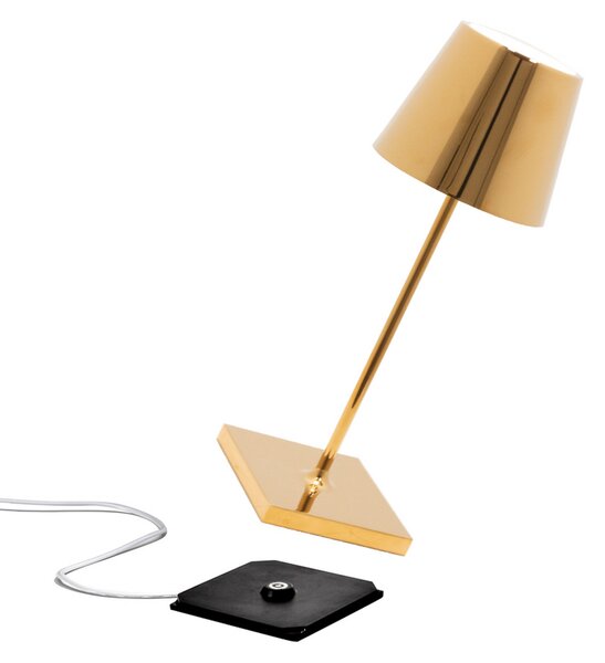 Zafferano Poldina mini lampă cu baterie interioară auriu lucios, reglabil, Auriu / Alamă, Camera de zi / sufragerie, Metal, Modern