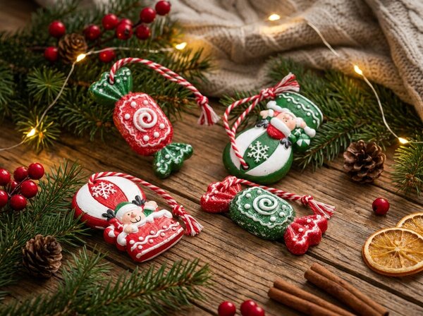 Set 4 bucati ornamente de Craciun CANDY ELF 6 cm