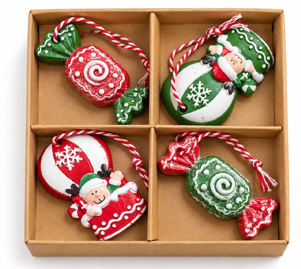 Set 4 bucati ornamente de Craciun CANDY ELF 6 cm