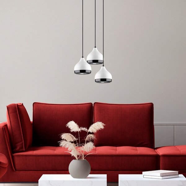 Opviq Lampă suspendată Yildo 6873, alb/negru, metal, 3 becuri, rotundă, reglabil, Alb, Camera de zi / sufragerie, Metal, Modern