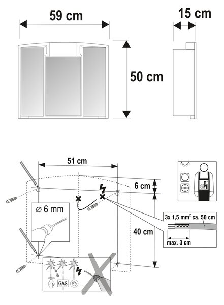 Aqualine Aqualine, bucatarie ANGY 59x50x15cm, 1x12W, plastic alb, 541202