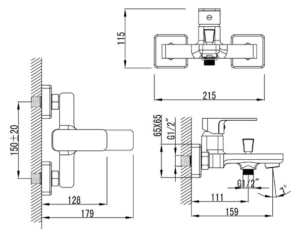 Aqualine Aqualine, baterie de perete pentru cada FACTOR, crom, FC310