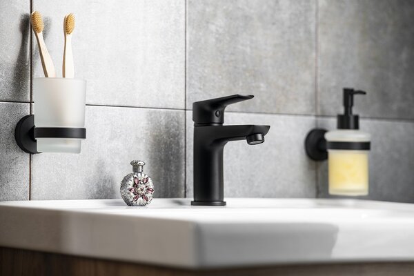 Aqualine Aqualine, baterie LOTTA de sine stătătoare pentru chiuvetă fără priză, negru, LT602B