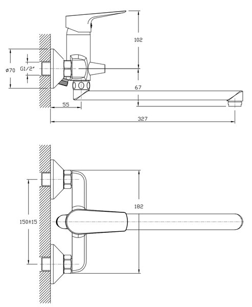 Aqualine Aqualine, baterie LOTTA pentru chiuvetă/cadă, pas 150 mm, crom, LT640