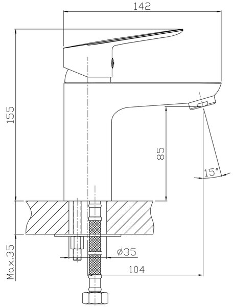 Aqualine Aqualine, baterie LOTTA autonomă pentru chiuvetă fără priză, crom, LT602