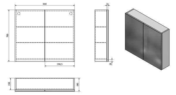Aqualine Aqualine, bucatarie VEGA 80x70x18cm, stejar platinat, VG880