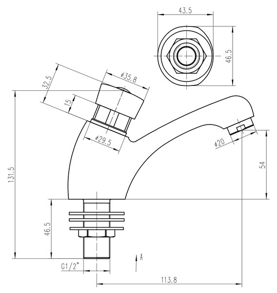 Aqualine Aqualine, supapă pe piedestal cu auto-închidere pentru chiuvetă, crom, ZY12053