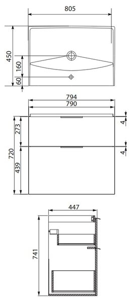 Cersanit City, dulap baie cu chiuveta 80x45x77,5 cm, alb lucios, S801-423