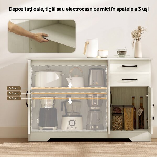 HOMCOM Mobilier bucătărie cu 2 sertare și 3 dulapuri, polițe reglabile, 120x38x79 cm, crem | Aosom Romania