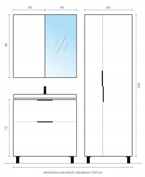Cersanit City, dulap baie cu chiuveta 80x45x77,5 cm, alb lucios, S801-423
