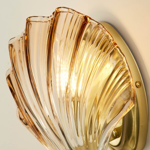 Searchlight Aplică de perete în formă scoică, cu nuanțe chihlimbar, sticlă, IP44, reglabil, Transparent, Baie, Sticlă