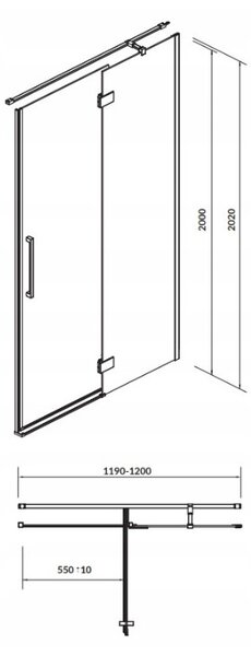 Cersanit Crea, usa batanta pentru deschidere 120X200 cm (dreapta), sticla transparenta 8mm, profil cromat, S159-004