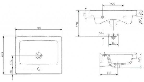 Chiuveta cabinet Cersanit Crea BOX 60cm, alb, K114-006