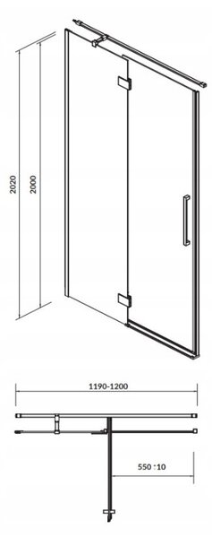 Cersanit Crea, usa cu balamale pentru deschidere 120X200 cm (stânga), sticla transparenta 8mm, profil cromat, S159-003