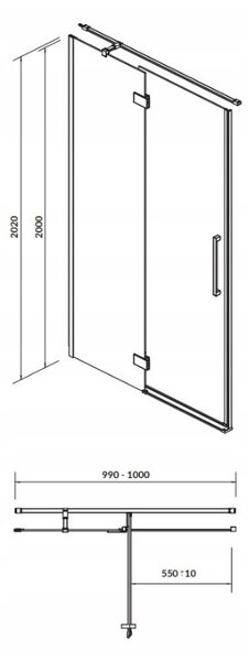 Cersanit Crea, usa cu balamale pentru deschidere 100X200 cm (stânga), sticla transparenta 8mm, profil cromat, S159-001