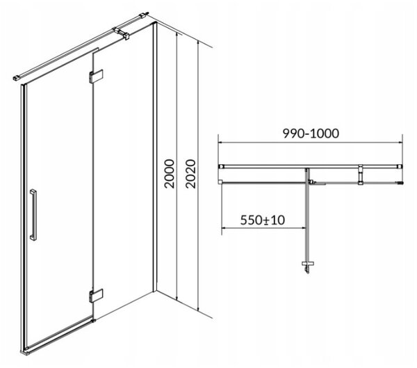 Cersanit Crea, usa batanta pentru deschidere 100X200 cm (dreapta), sticla transparenta 8mm, profil cromat, S159-002