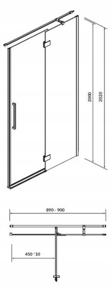 Cersanit Crea, usa batanta pentru deschidere 90x200 cm (dreapta), sticla transparenta 8 mm, profil cromat, S159-006