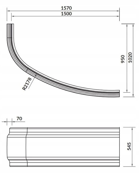Cersanit Joanna New, panou cada 150cm dreapta/stânga, alb, S401-104