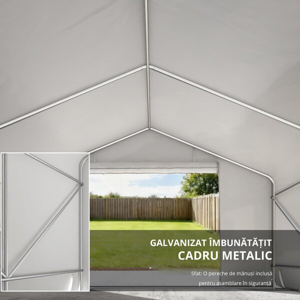 Outsunny Garaj Exterior pentru Motocicletă 3x3 m, Impermeabil, cu Ușă și Aerisiri Rulabile, Tentă Garage pentru Biciclete și Unelte din Metal și Material PE, Anti UV, Alb | Aosom Romania