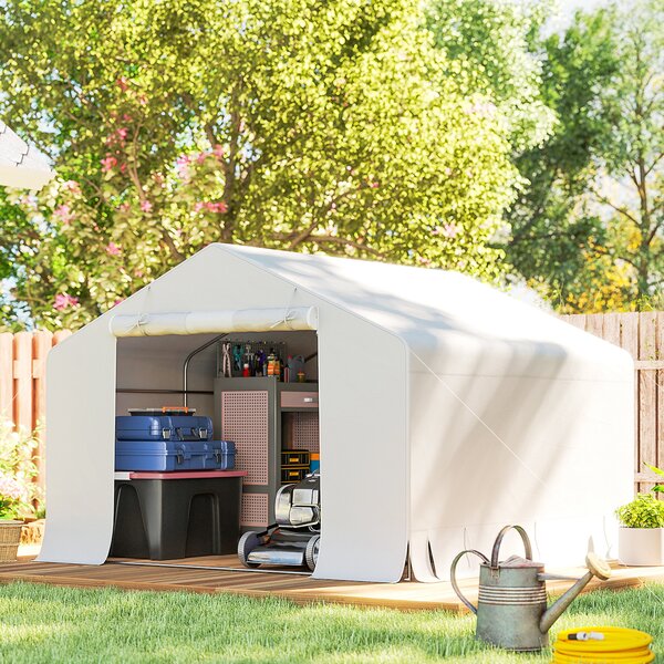 Outsunny Garaj Exterior pentru Motocicletă 3x3 m, Impermeabil, cu Ușă și Aerisiri Rulabile, Tentă Garage pentru Biciclete și Unelte din Metal și Material PE, Anti UV, Alb | Aosom Romania
