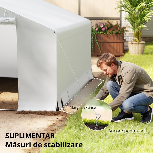 Outsunny Garaj Exterior pentru Motocicletă 3x3 m, Impermeabil, cu Ușă și Aerisiri Rulabile, Tentă Garage pentru Biciclete și Unelte din Metal și Material PE, Anti UV, Alb | Aosom Romania