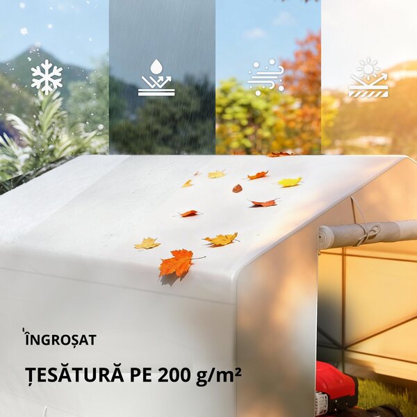 Outsunny Garaj Exterior pentru Motocicletă 3x3 m, Impermeabil, cu Ușă și Aerisiri Rulabile, Tentă Garage pentru Biciclete și Unelte din Metal și Material PE, Anti UV, Alb | Aosom Romania