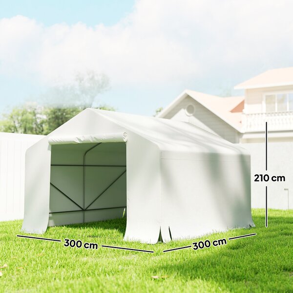 Outsunny Garaj Exterior pentru Motocicletă 3x3 m, Impermeabil, cu Ușă și Aerisiri Rulabile, Tentă Garage pentru Biciclete și Unelte din Metal și Material PE, Anti UV, Alb | Aosom Romania