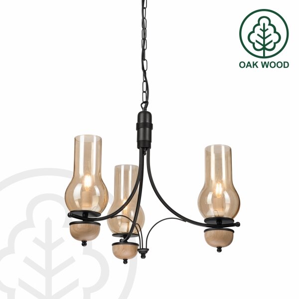 Brilagi - Lustră LED pe lanț COTTAGE 3xE14/40W/230V stejar/negru/bej fumuriu