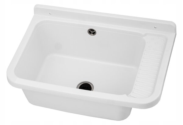 Gamma Erga Celia, chiuveta universala din plastic 58,4x38x26 cm + sifon, 1 camera, alb, GMA-KGC60-WH