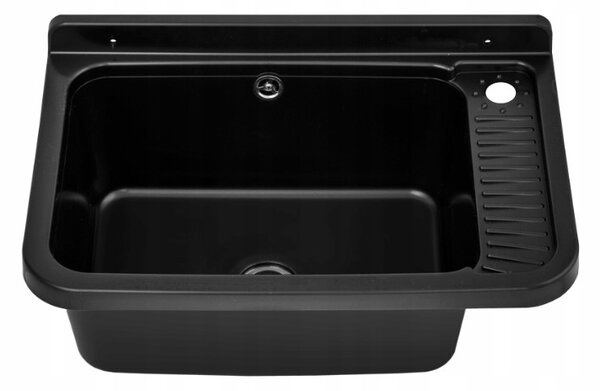 Gamma Erga Celia, chiuveta universala din plastic 58,4x38x26 cm + sifon, 1 camera, negru, GMA-KGC60-BK