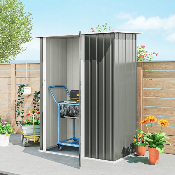 Outsunny Depozit de Grădină 1.07m² din Oțel Zincat, Depozit pentru Unelte cu Ușă Blocabilă și Acoperiș Înclinat, 142x86x189 cm, Gri Deschis | Aosom Romania