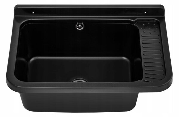 Gamma Erga Celia, chiuveta universala din plastic 58,4x38x26 cm + sifon, 1 camera, negru, GMA-KGC60-BK