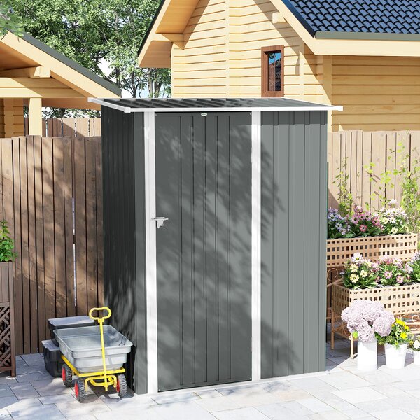 Outsunny Depozit de Grădină 1.07m² din Oțel Zincat, Depozit pentru Unelte cu Ușă Blocabilă și Acoperiș Înclinat, 142x86x189 cm, Gri Deschis | Aosom Romania