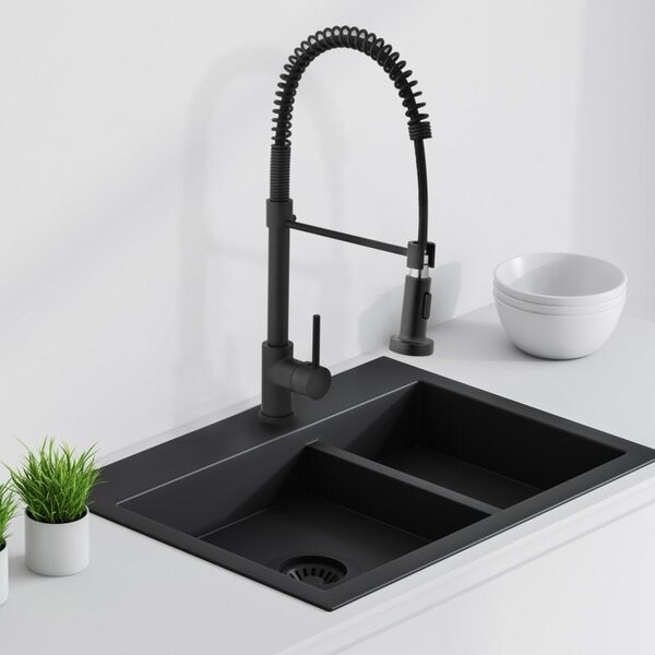 Erga Deral, baterie chiuveta cu brat flexibil h-525, negru mat, ERG-YKA-BZ.DERAL-BLK