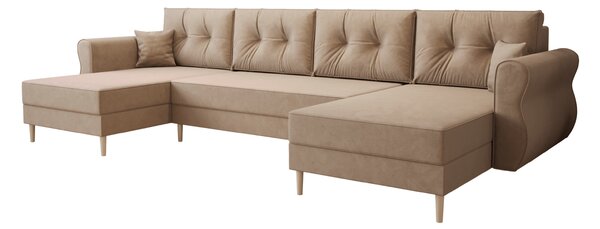Coltar extensibil in forma de U SILVIANO, bej, 300x140 cm + 2 perne GRATUIT