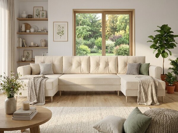 Coltar extensibil in forma de U SILVIANO, crem, 300x140 cm + 2 perne GRATUIT