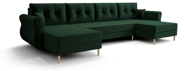 Coltar extensibil in forma de U SILVIANO, verde inchis, 300x140 cm + 2 perne GRATUIT